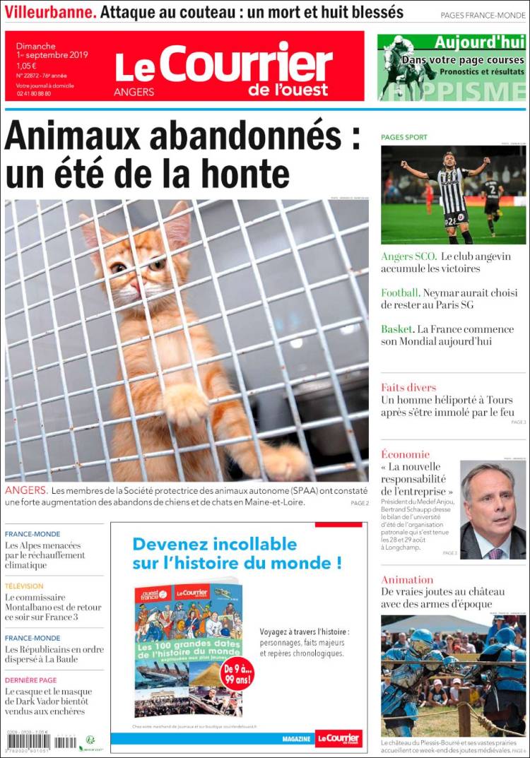 Portada de Le Courrier de l'Ouest (Francia)