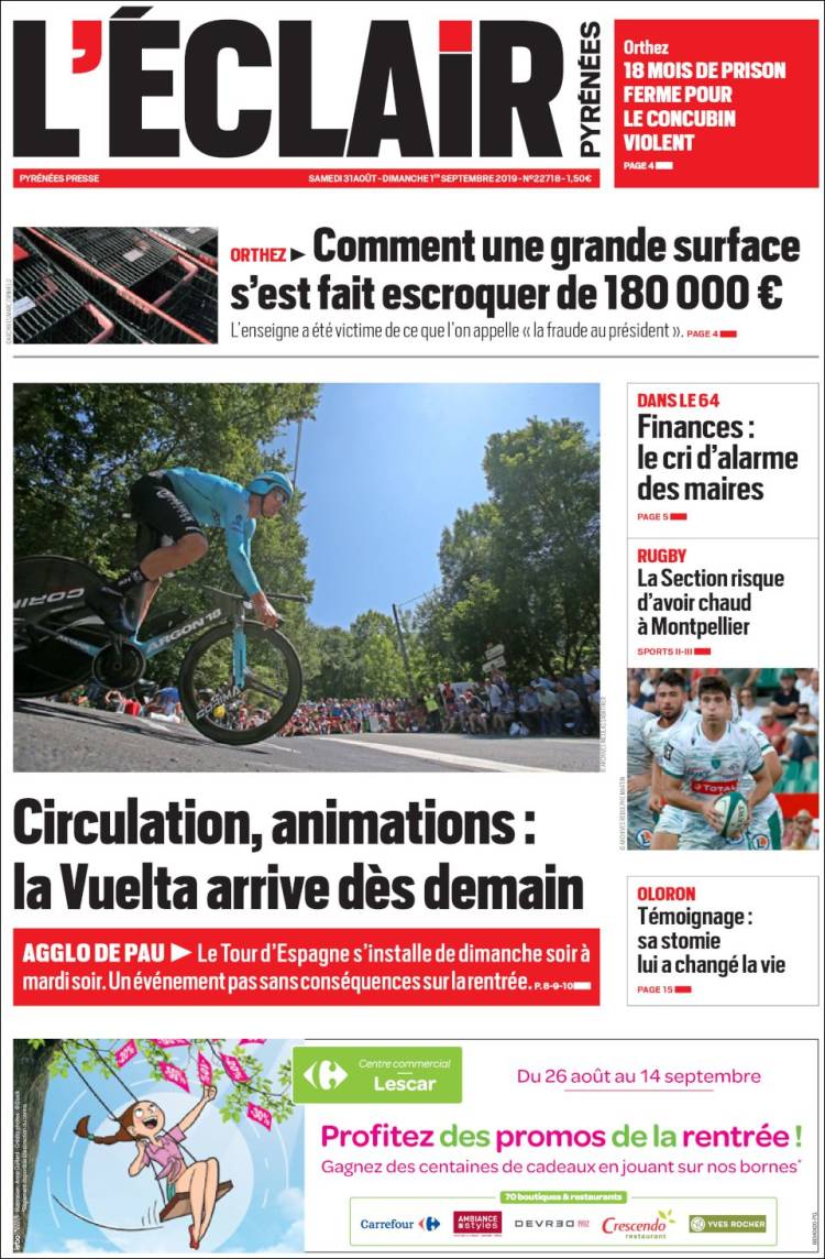 Portada de L'Eclair des Pyrénées (Francia)