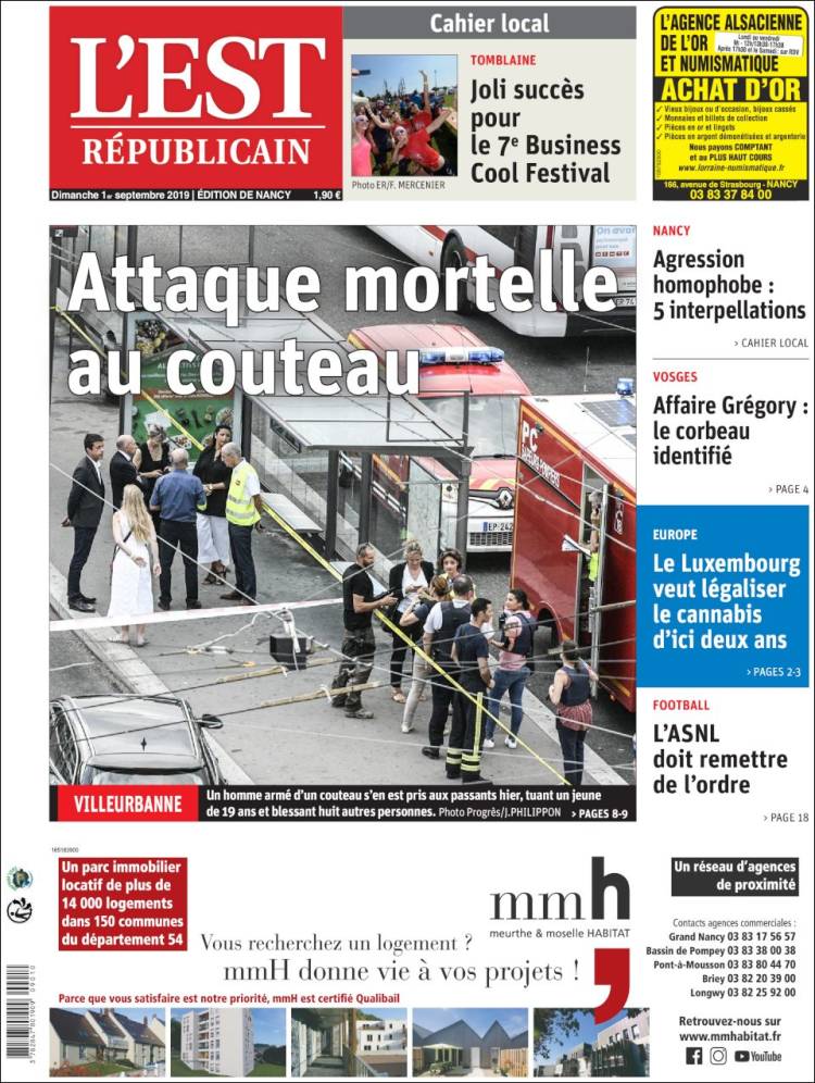 Portada de L'Est Republicain (Francia)