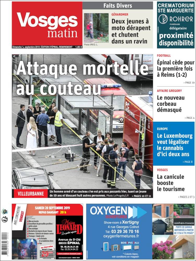 Portada de Vosges Matin (Francia)