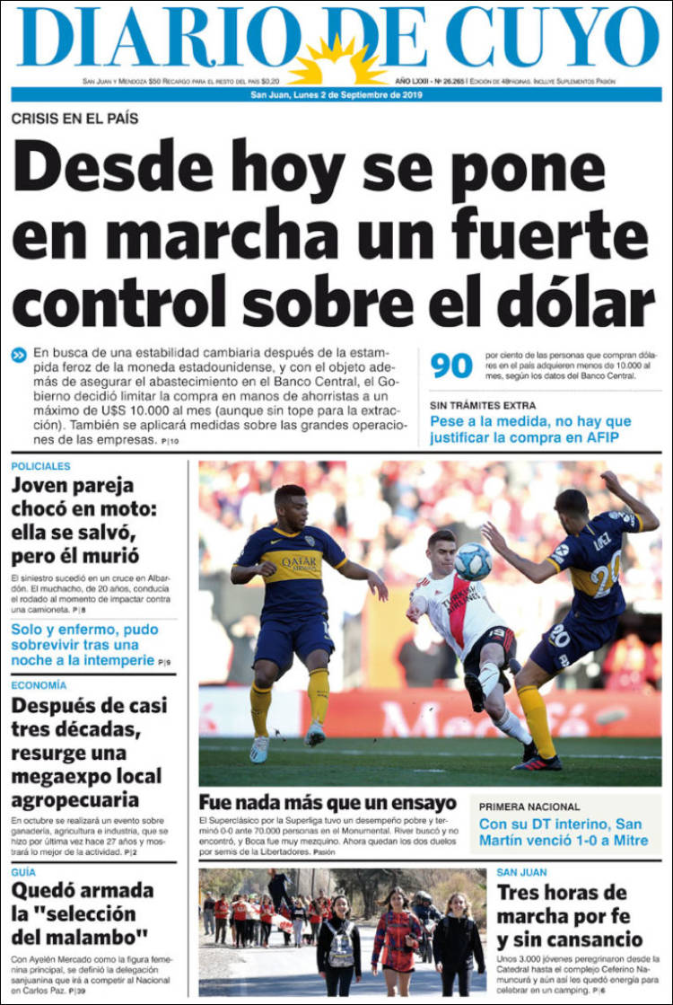 Portada de Diario de Cuyo (Argentina)