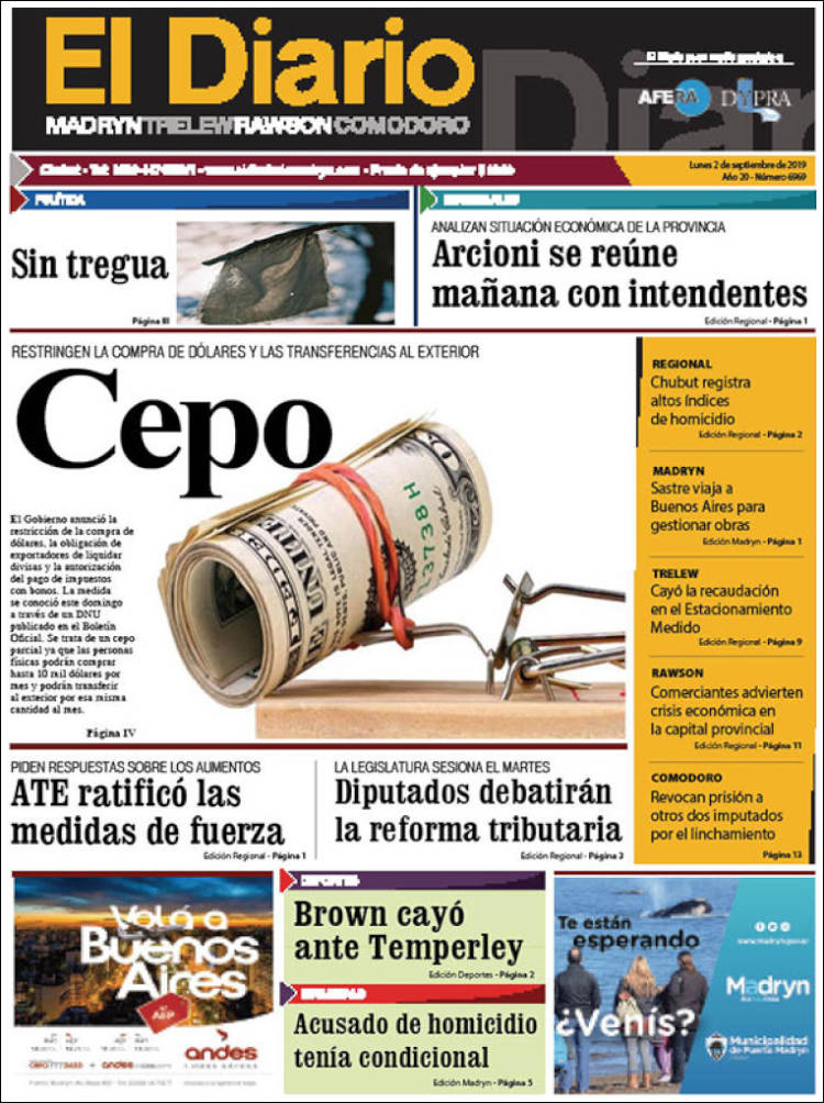 Portada de El Diario de Madryn (Argentina)