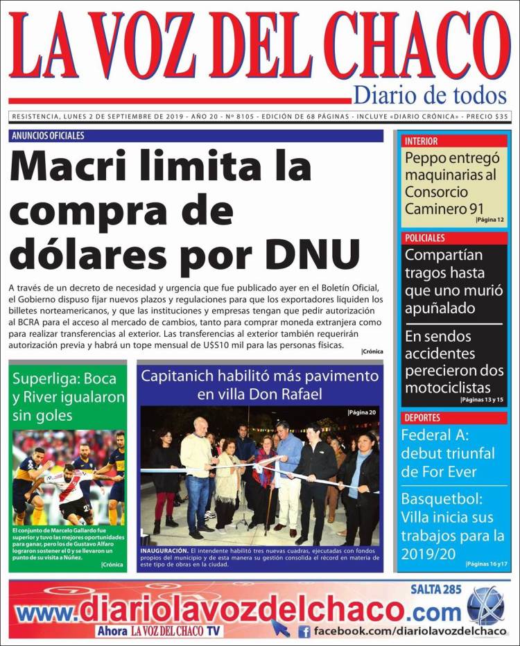 Portada de La Voz del Chaco (Argentina)