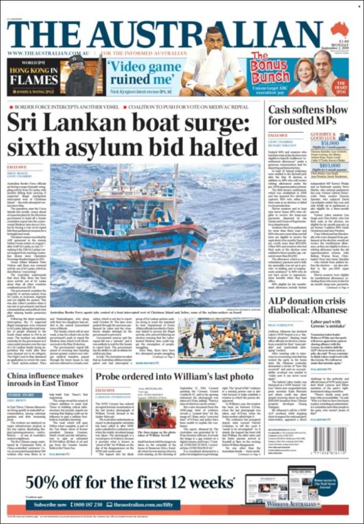 Portada de The Australian (Australia)