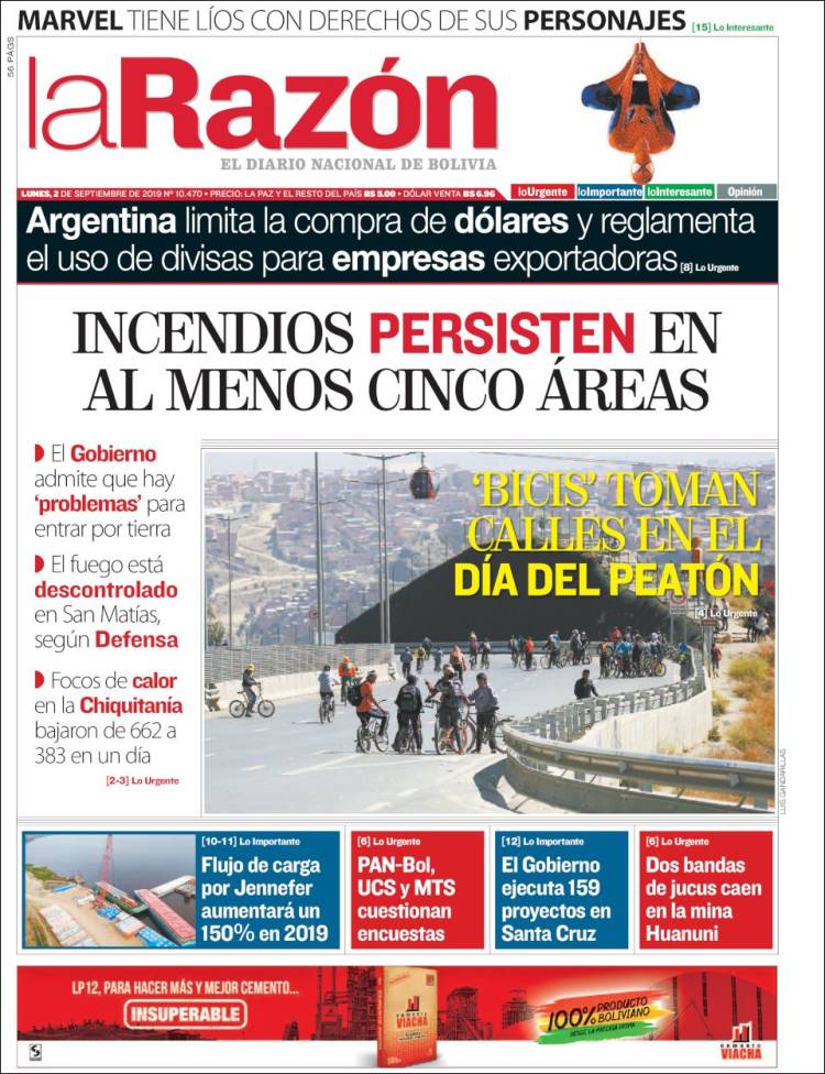 Portada de La Razón (Bolivia)