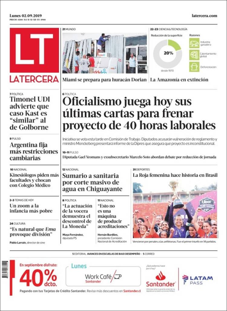 Portada de La Tercera (Chile)