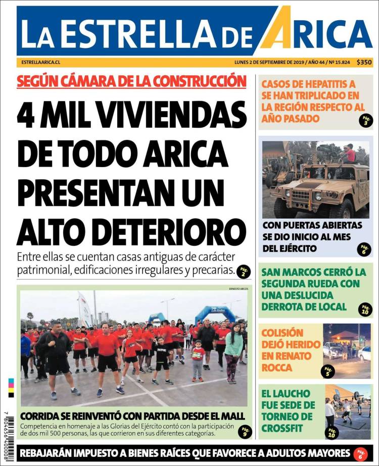 Portada de La Estrella de Arica (Chile)