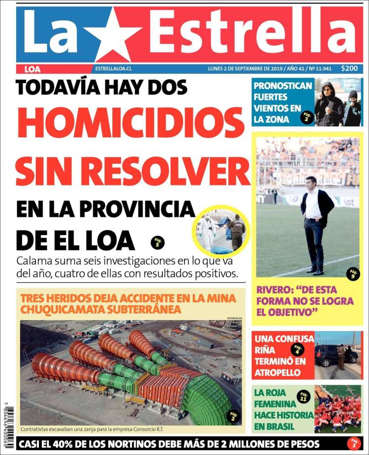 Portada de La Estrella de Loa (Chile)