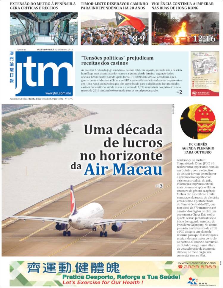 Portada de Jornal Tribuna de Macau (China)