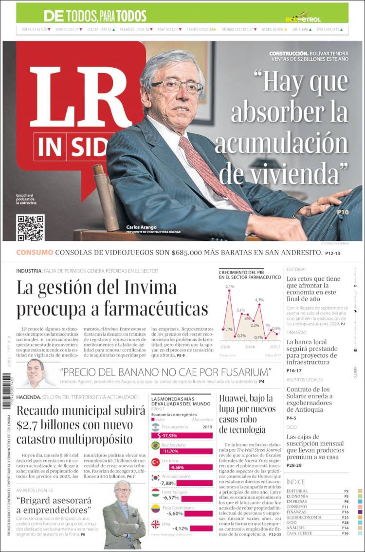 Portada de La Republica (Colombia)
