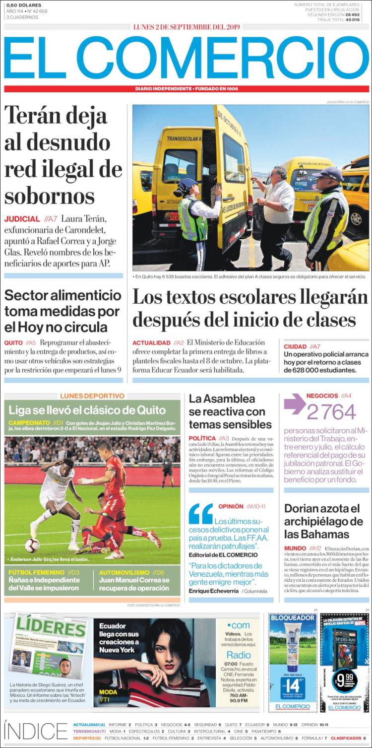 Portada de El Comercio (Ecuador)