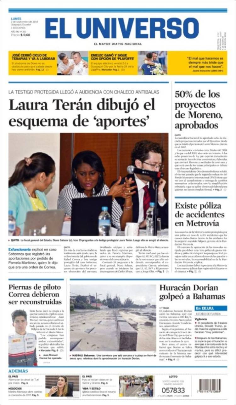 Portada de El Universo - Ecuador (Ecuador)