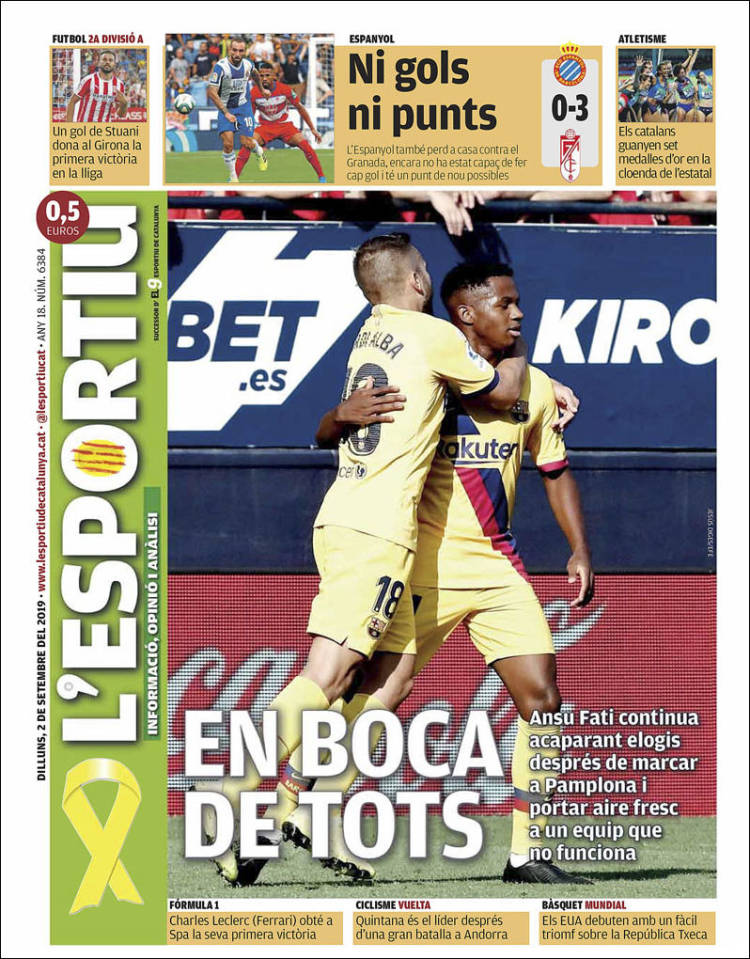 Portada de L'Esportiu (Espa&ntilde;a)