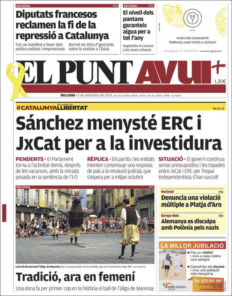 Portada de El Punt Avui (Espa&ntilde;a)