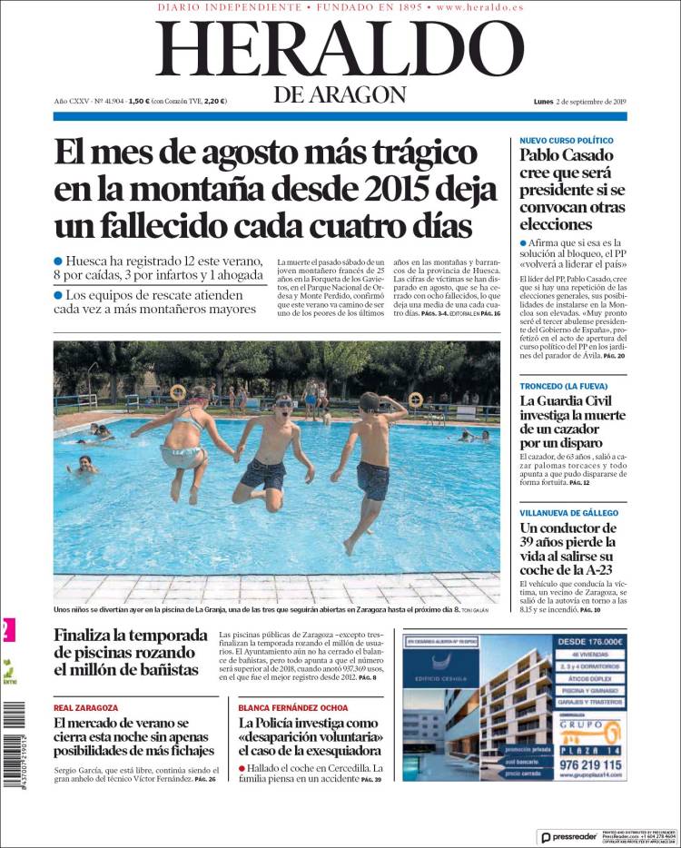 Portada de Heraldo de Aragón (Espa&ntilde;a)