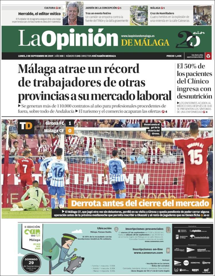 Portada de La Opinión de Málaga (Espa&ntilde;a)