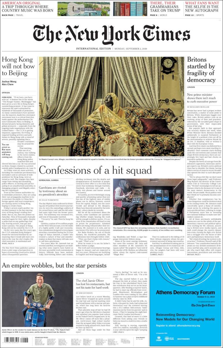 Portada de International New York Times (Europa)