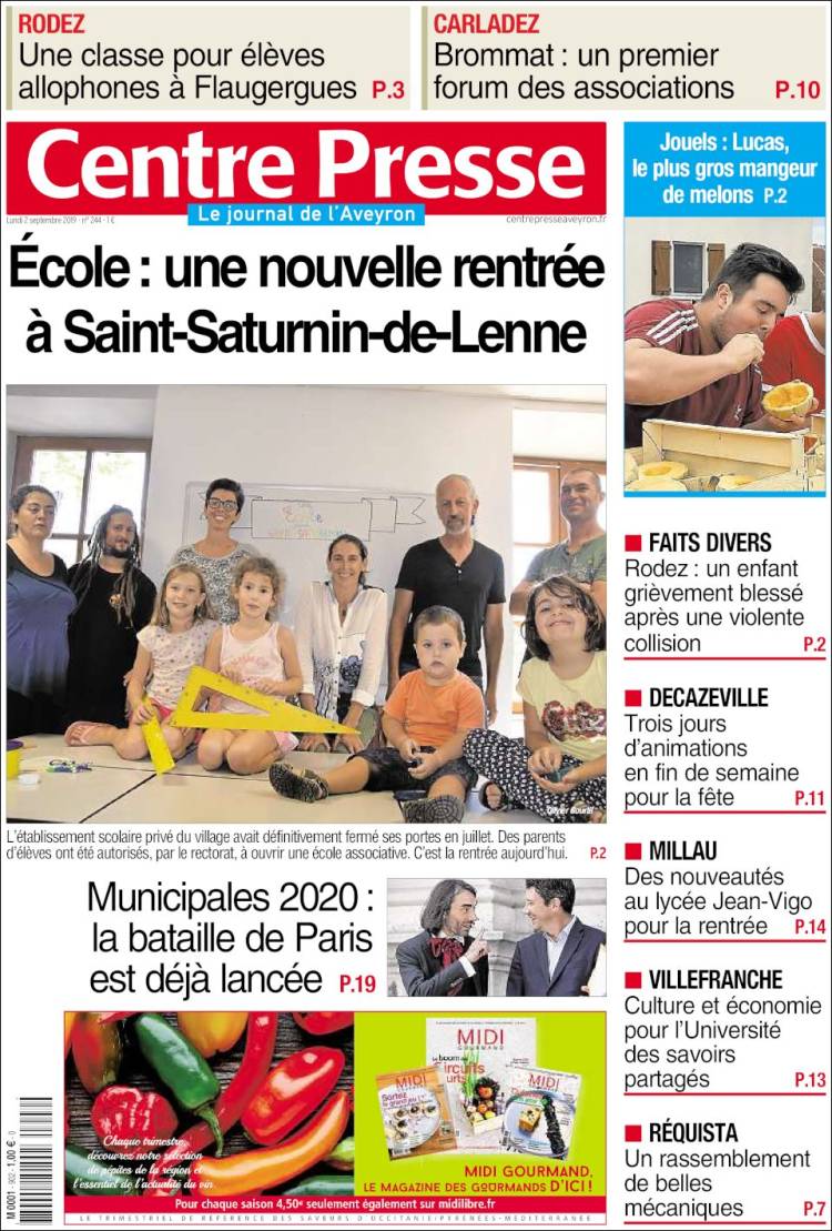 Portada de Centre Presse (Francia)