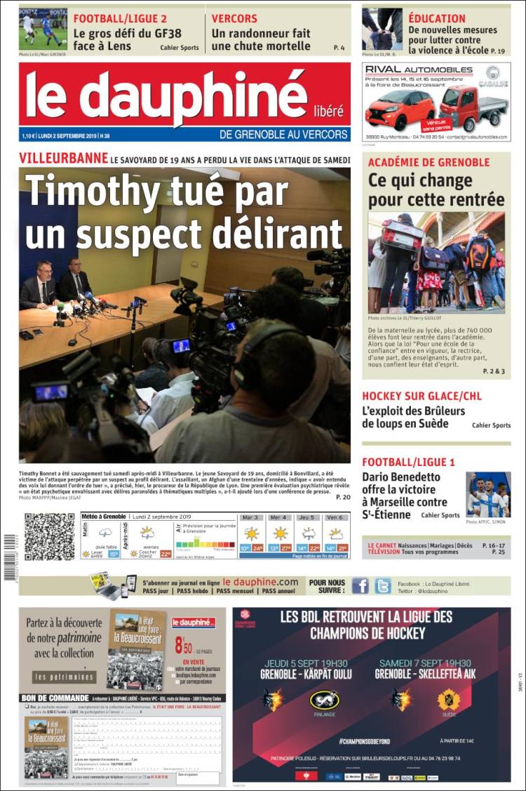 Portada de Le Dauphiné Libéré (Francia)