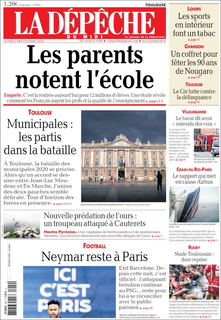 Portada de La Dépêche du Midi (Francia)