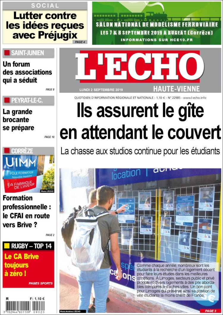Portada de L'Echo de la Haute-Vienne (Francia)