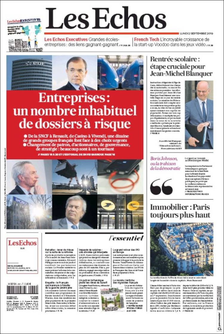 Portada de Les Echos (Francia)