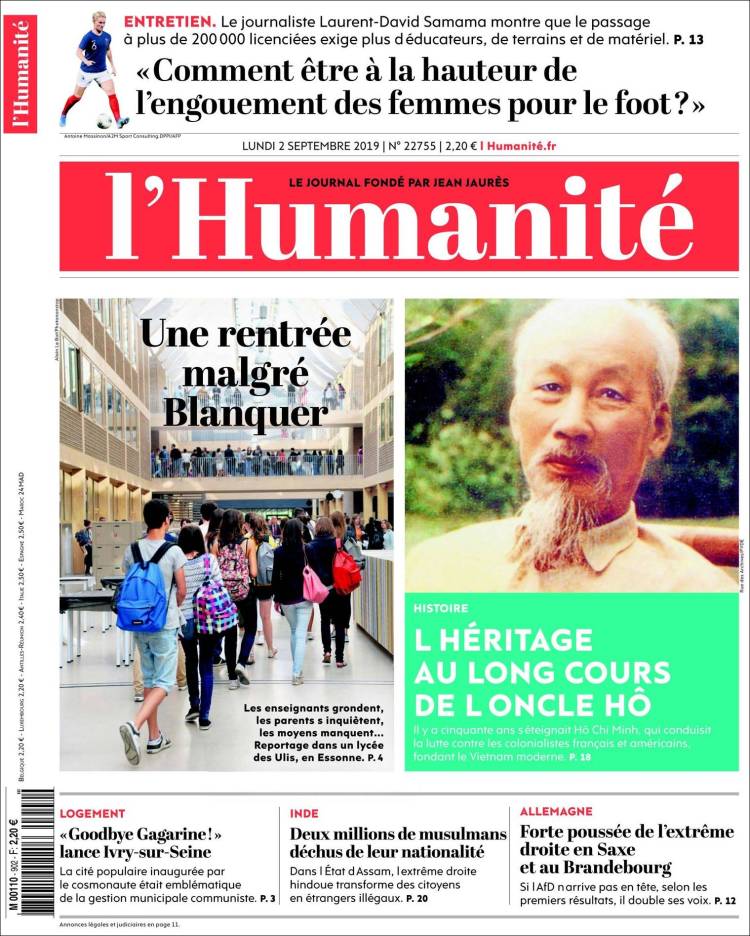 Portada de l'Humanite (Francia)