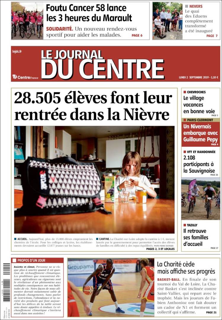 Portada de Le Journal du Centre (Francia)
