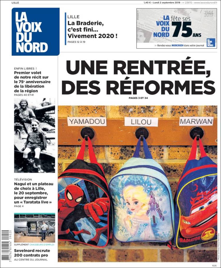 Portada de La Voix du Nord (Francia)