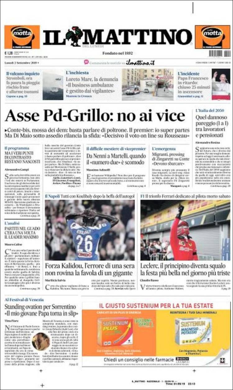 Portada de Il Mattino (Italia)