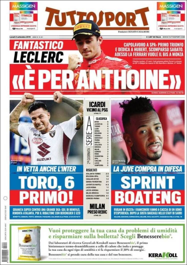 Portada de Tuttosport (Italia)