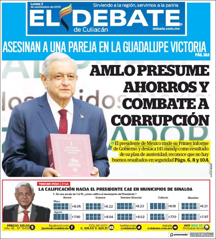Portada de El Debate de Culiacán (M&eacute;xico)