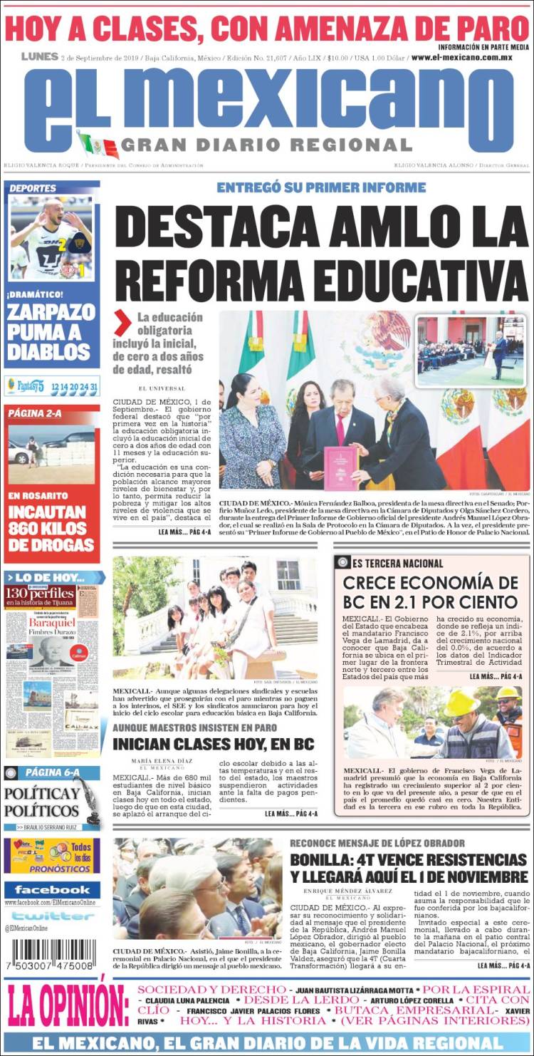 Portada de El Mexicano - El Gran Diario Regional (M&eacute;xico)