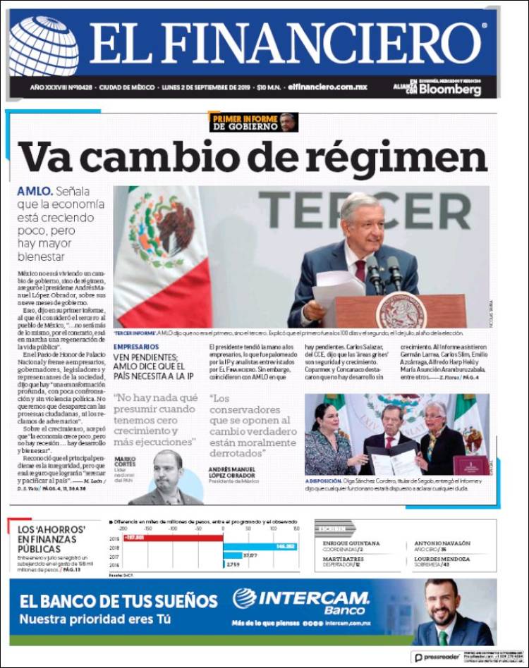 Portada de El Financiero (M&eacute;xico)