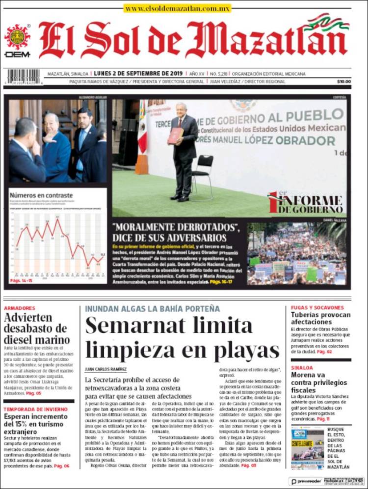 Portada de El Sol de Mazatlán (M&eacute;xico)