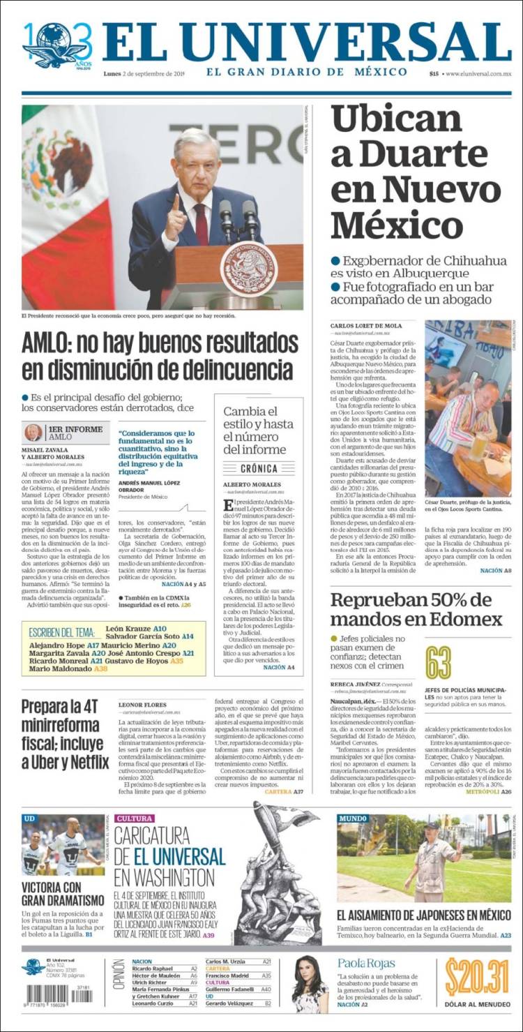 Portada de El Universal (M&eacute;xico)