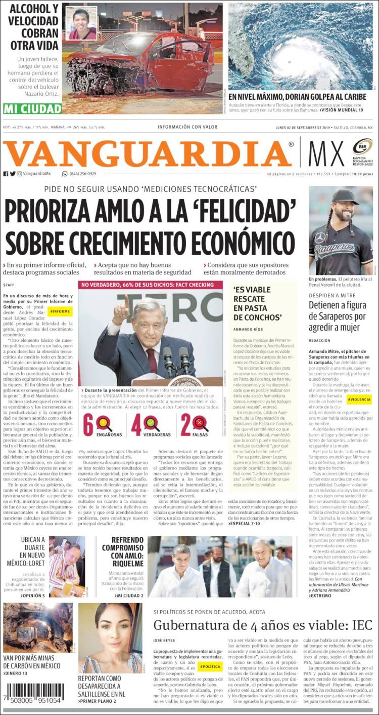 Portada de Vanguardia (M&eacute;xico)