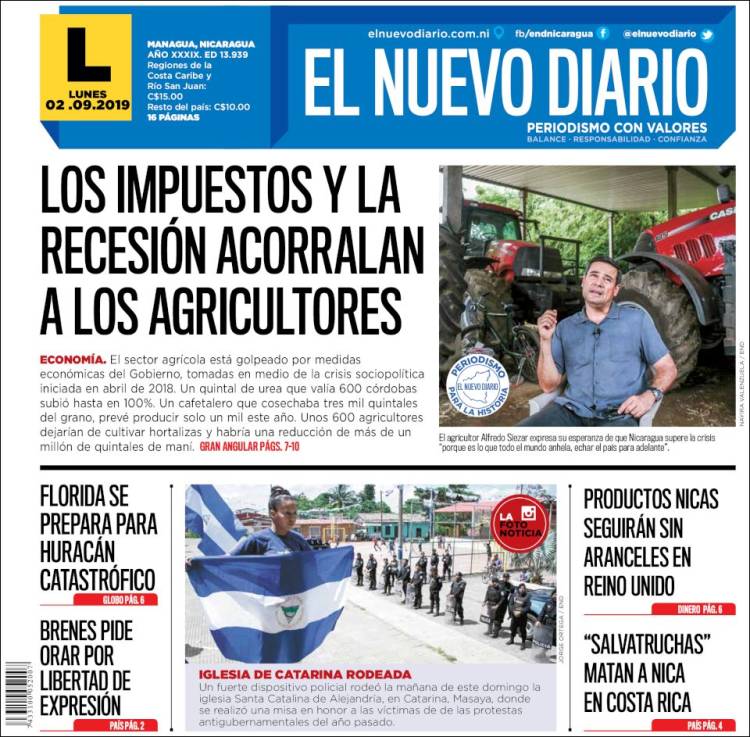 Portada de El Nuevo Diario (Nicaragua)