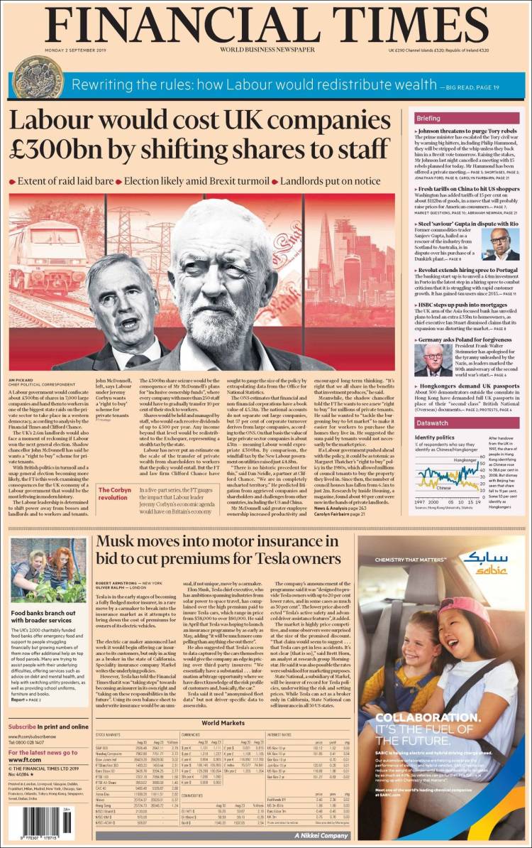 Portada de Financial Times (Reino Unido)