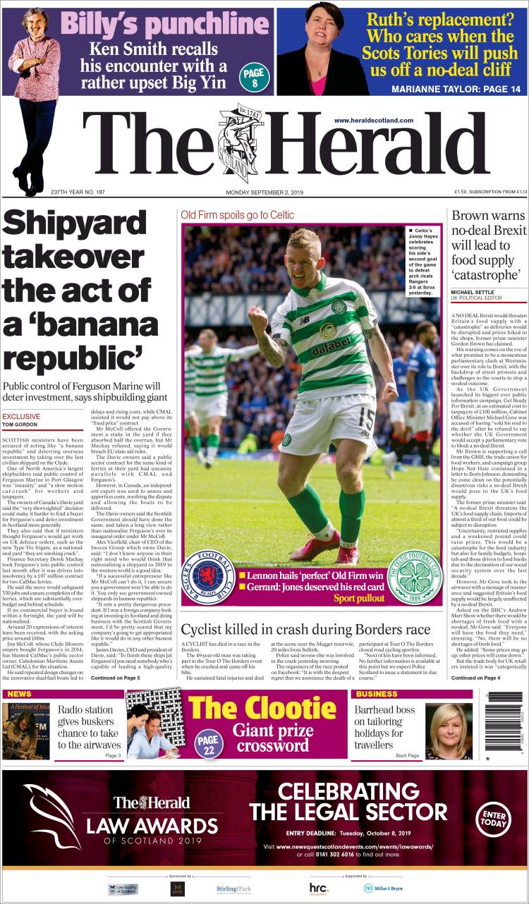 Portada de The Herald (Reino Unido)