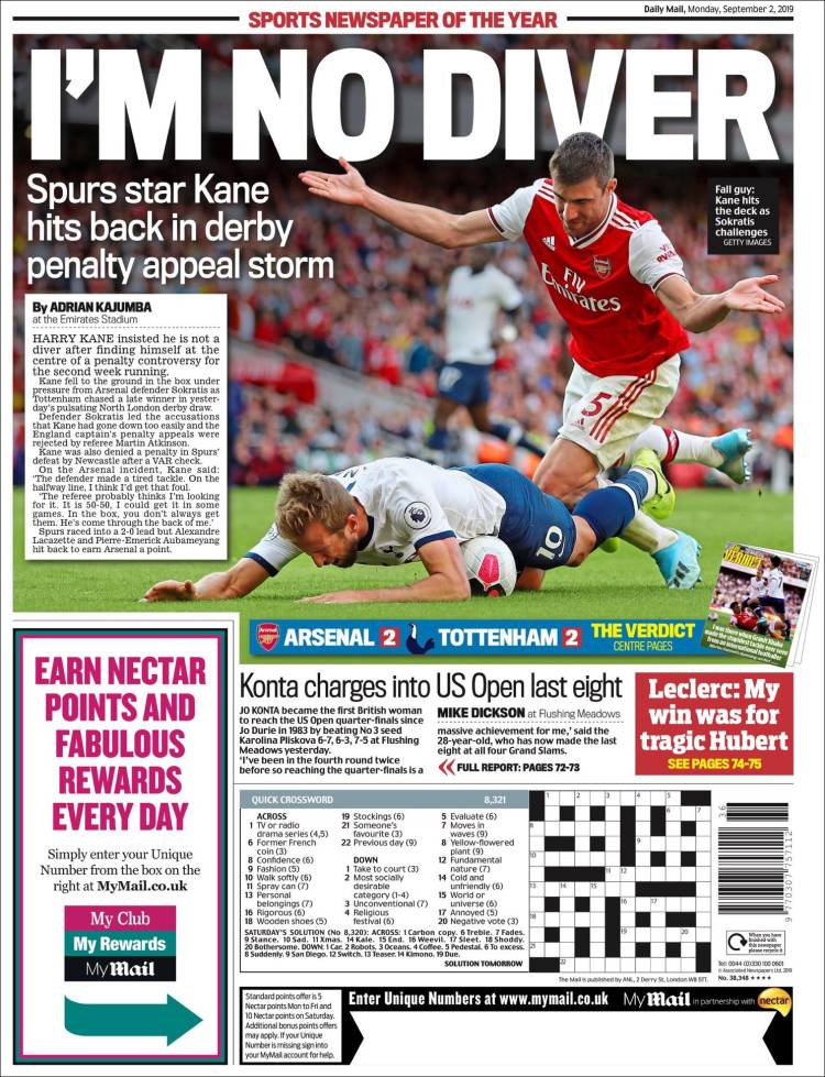 Portada de Daily Mail Sport (Reino Unido)