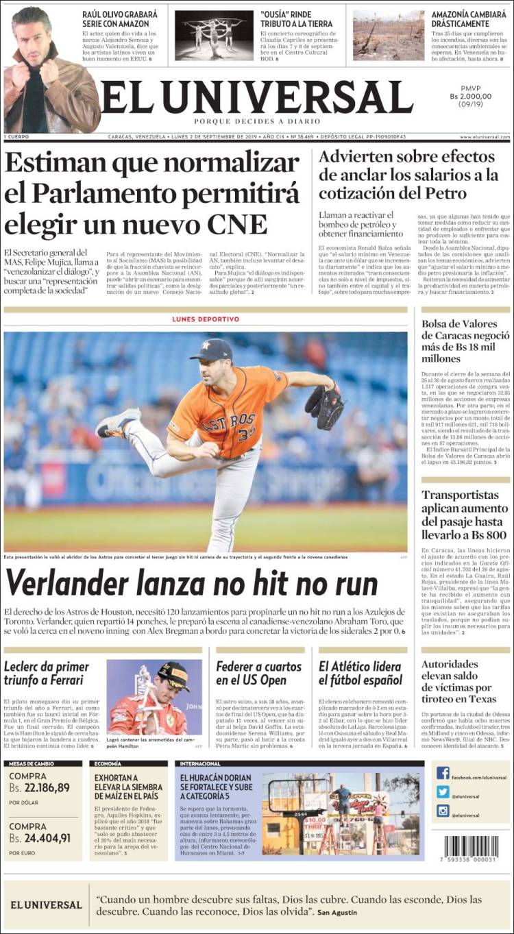 Portada de Universal (Venezuela)