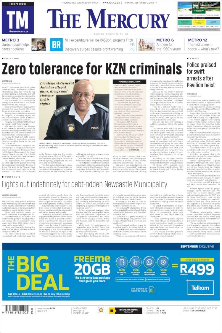 Portada de The Mercury (Sud&aacute;frica)