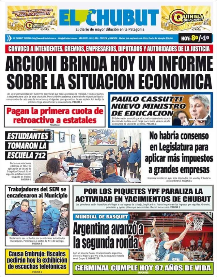 Portada de El Chubut (Argentina)