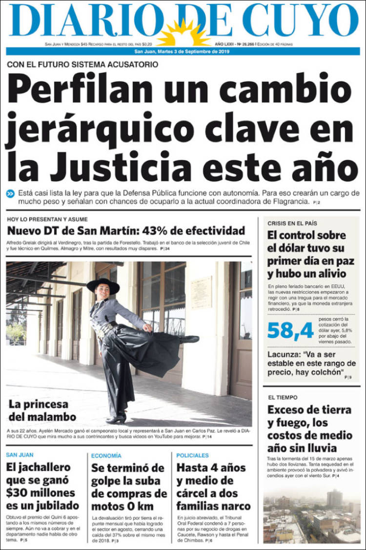 Portada de Diario de Cuyo (Argentina)