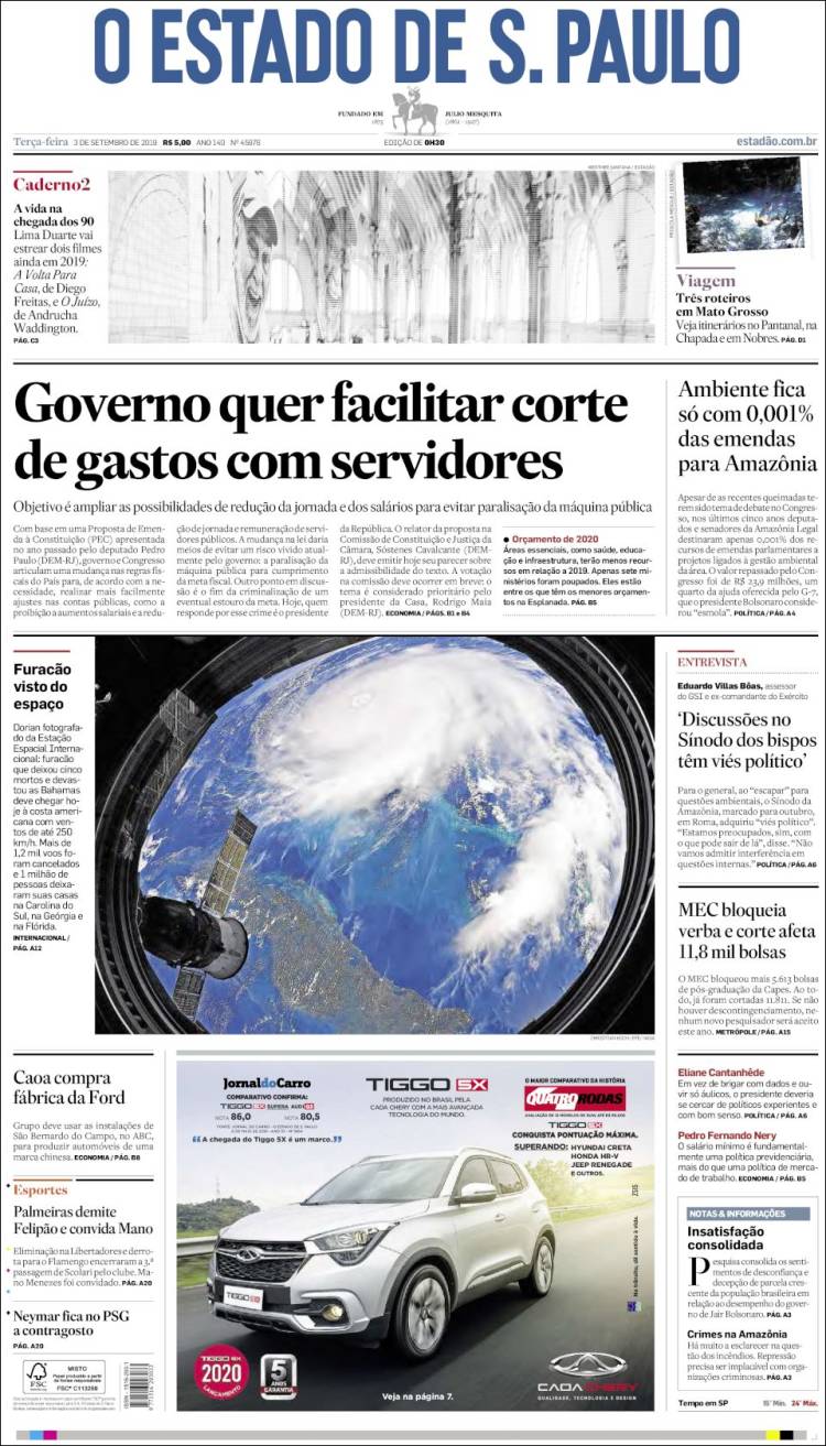 Portada de O Estado de São Paulo (Brasil)