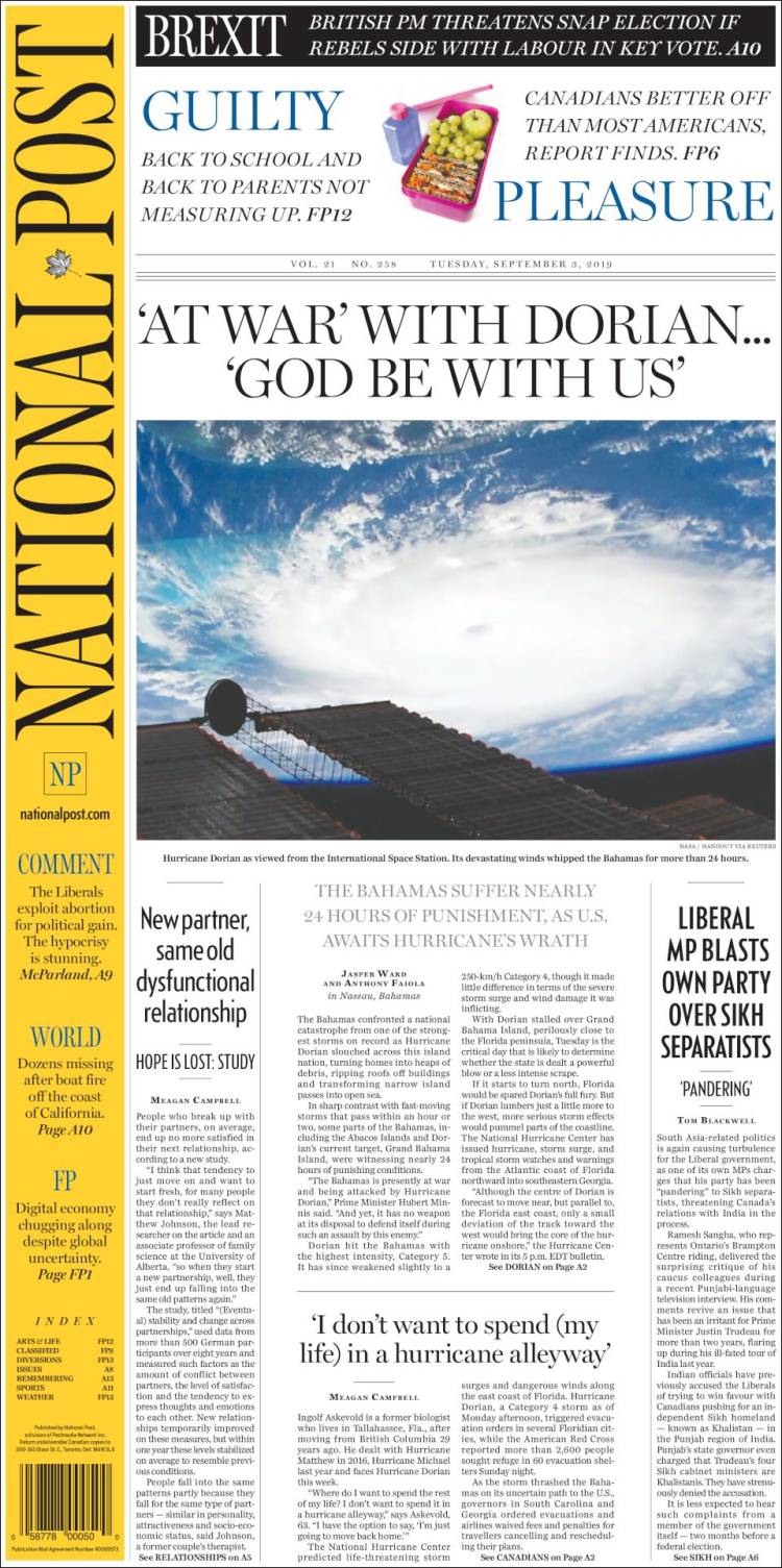 Portada de The National Post (Canadá)