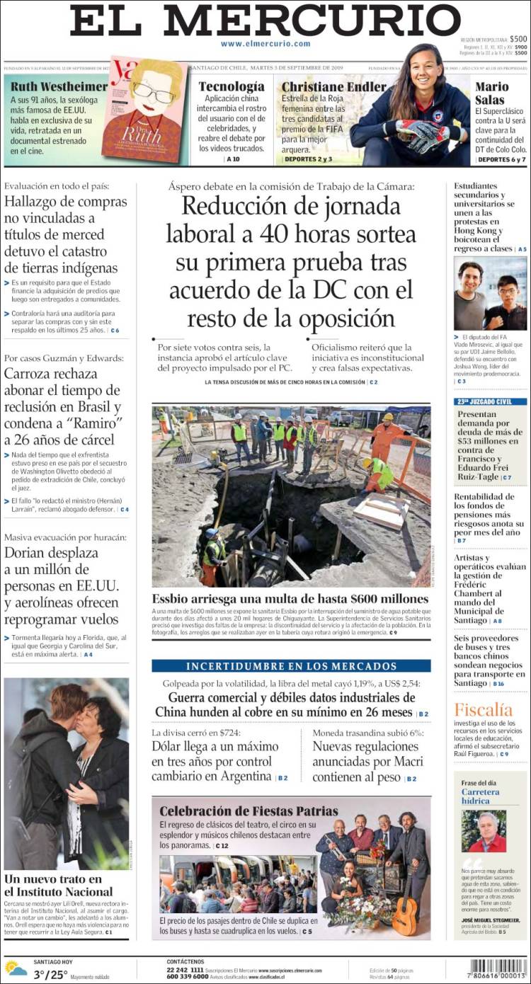 Portada de El Mercurio (Chile)