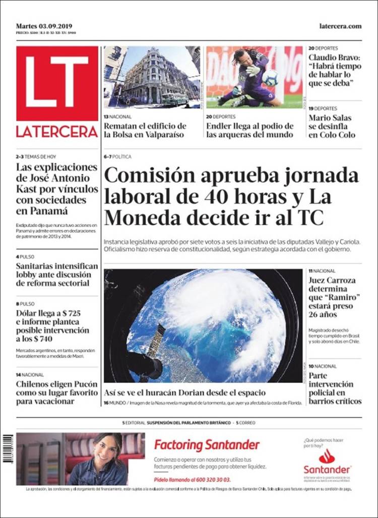 Portada de La Tercera (Chile)
