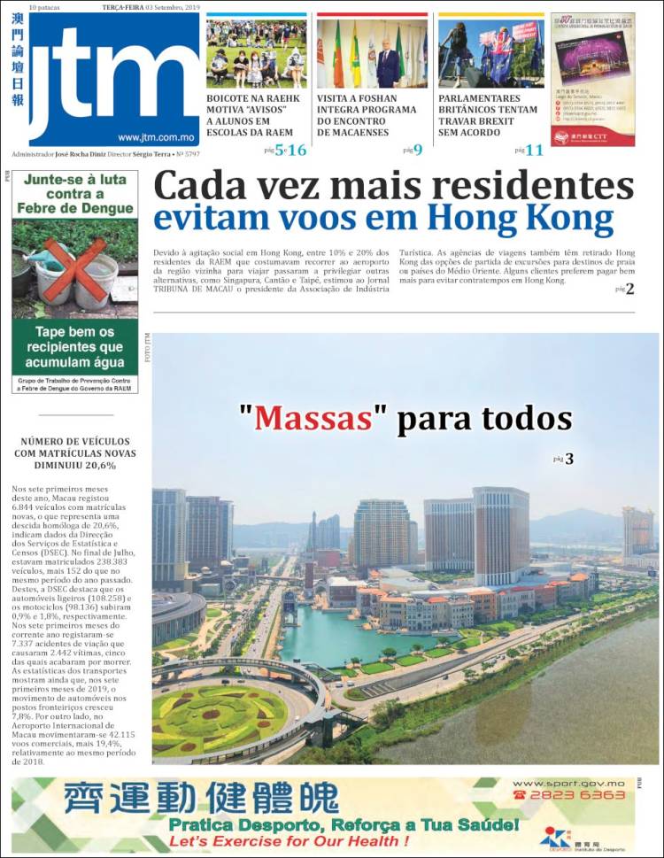 Portada de Jornal Tribuna de Macau (China)